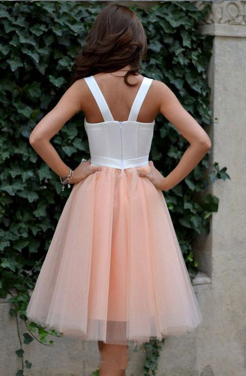 Simple Square Knee Length Graduation Dress A Line Tulle Champagne