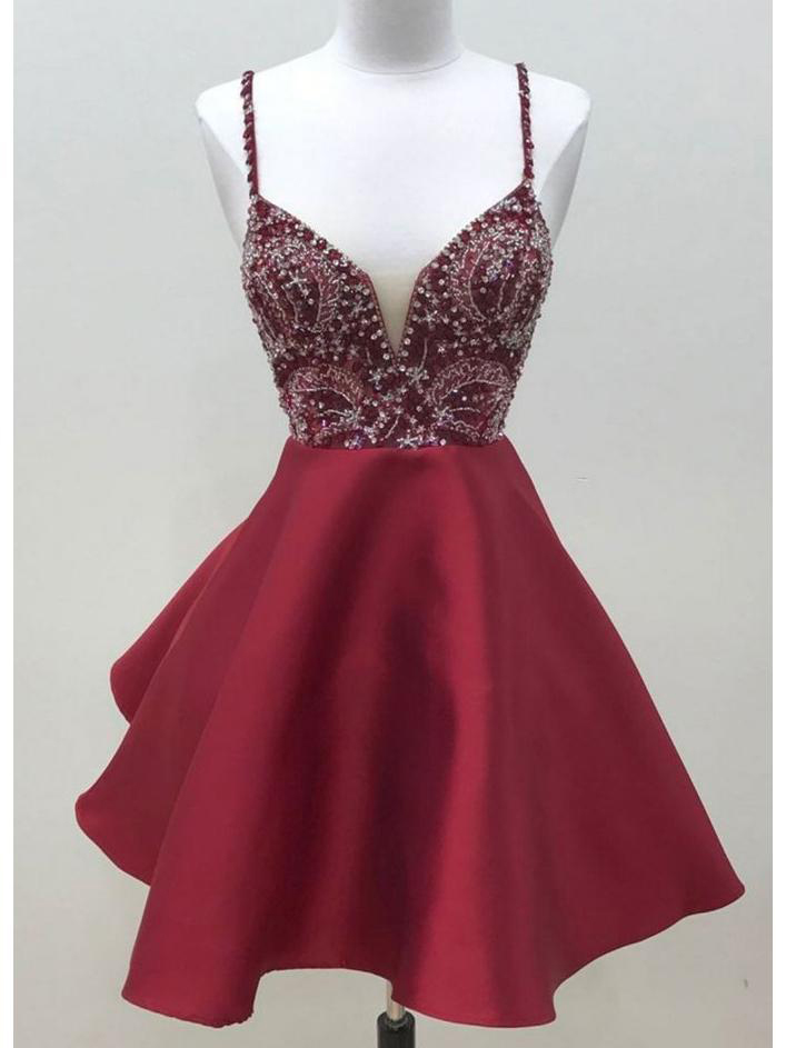 Cute Dark Red Short Prom Dresses 