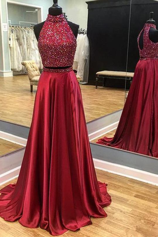 dark red halter dress