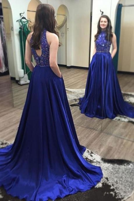 Blue Satin Prom Dress