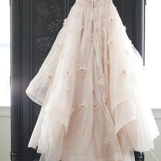 Light Pink BacklessTulle Wedding Gowns,Princess Wedding Dresses With ...