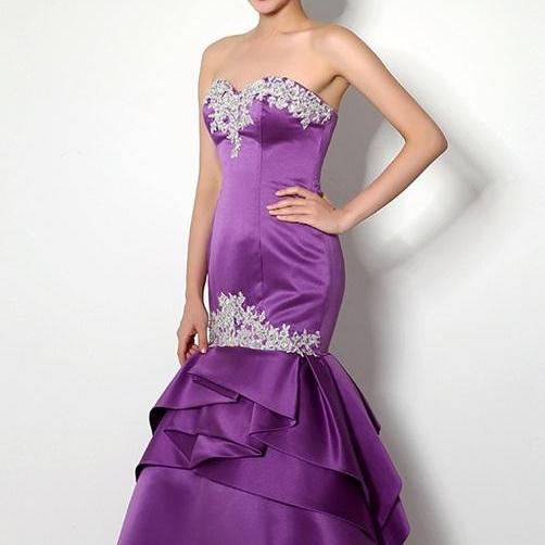 Sexy Purple Prom Dress,Fish Tail Long Evening Dresses,Mermaid Party ...