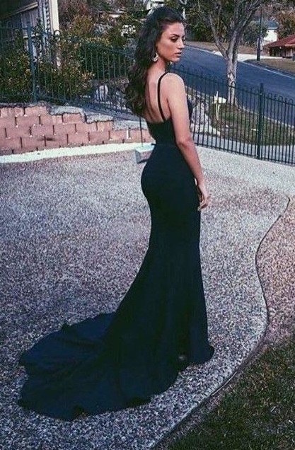 Sexy Black Prom Dress,Mermaid Evening Gowns,Stain Spaghetti Straps ...