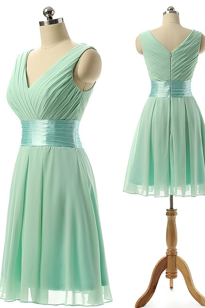 Light Green Chiffon Homecoming Dress,Ruffles V Neck Graduation Dresses ...